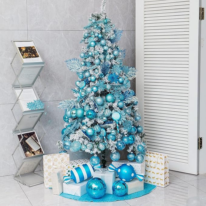 XmasExp 8ct Christmas Ball Ornaments Set -Large Clear Plastic Shatterproof Xmas Tree Ball Hanging Baubles Stuffed Delicate Glittering for Holiday Wedding Xmas Party Decoration (100mm/3.94",light blue)