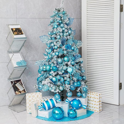 XmasExp 8ct Christmas Ball Ornaments Set -Large Clear Plastic Shatterproof Xmas Tree Ball Hanging Baubles Stuffed Delicate Glittering for Holiday Wedding Xmas Party Decoration (100mm/3.94",light blue)