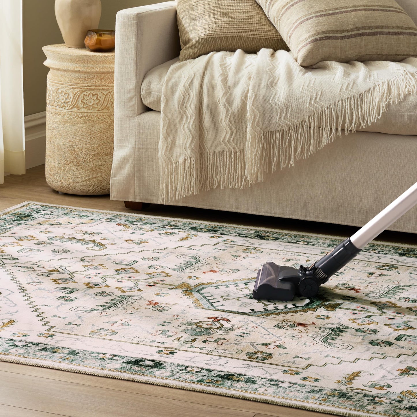 EVERWASH Haven Modern Medallion Machine Washable Area Rug with Airflo Technology for Easy Clean, Ultra-Soft Non-Slip Rug with Built-in Pad, Pet, Family & Allergy Friendly Rug, Blush, 2'6"x7'