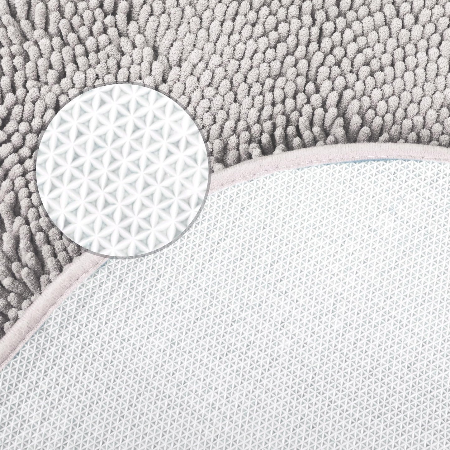 HMETOL Oval Plush Bath Mat, Soft Non Slip Washable Absorbent Rug, Rubber Backing Quick Dry Rugs for Shower Floor, Bathroom Decor 20" x 32" Light Grey