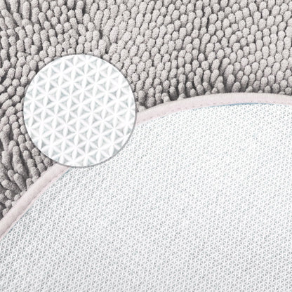 HMETOL Oval Plush Bath Mat, Soft Non Slip Washable Absorbent Rug, Rubber Backing Quick Dry Rugs for Shower Floor, Bathroom Decor 20" x 32" Light Grey