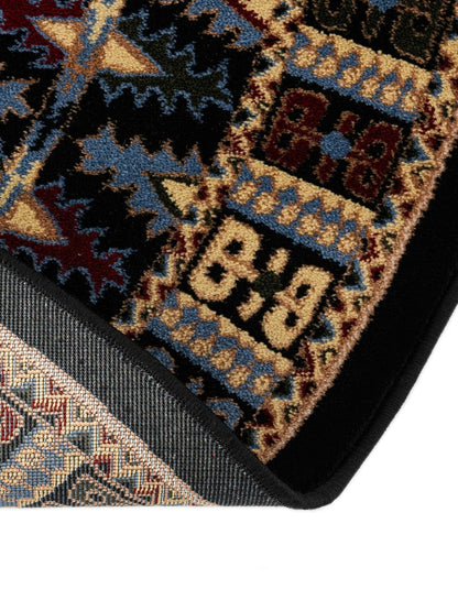 Rugs.com Bokhara Collection Rug – 3 Ft Round Black Medium-Pile Rug Perfect for Kitchens, Dining Rooms