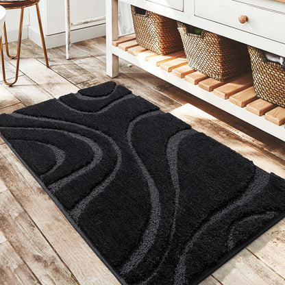 DEXDE Bathroom Rugs Mat 20x32, Soft Plush Shaggy Microfiber Bath Rug Non Slip Bath Mats for Bathroom Floor, Machine Washable Absorbent Carpet for Shower Tub, Black