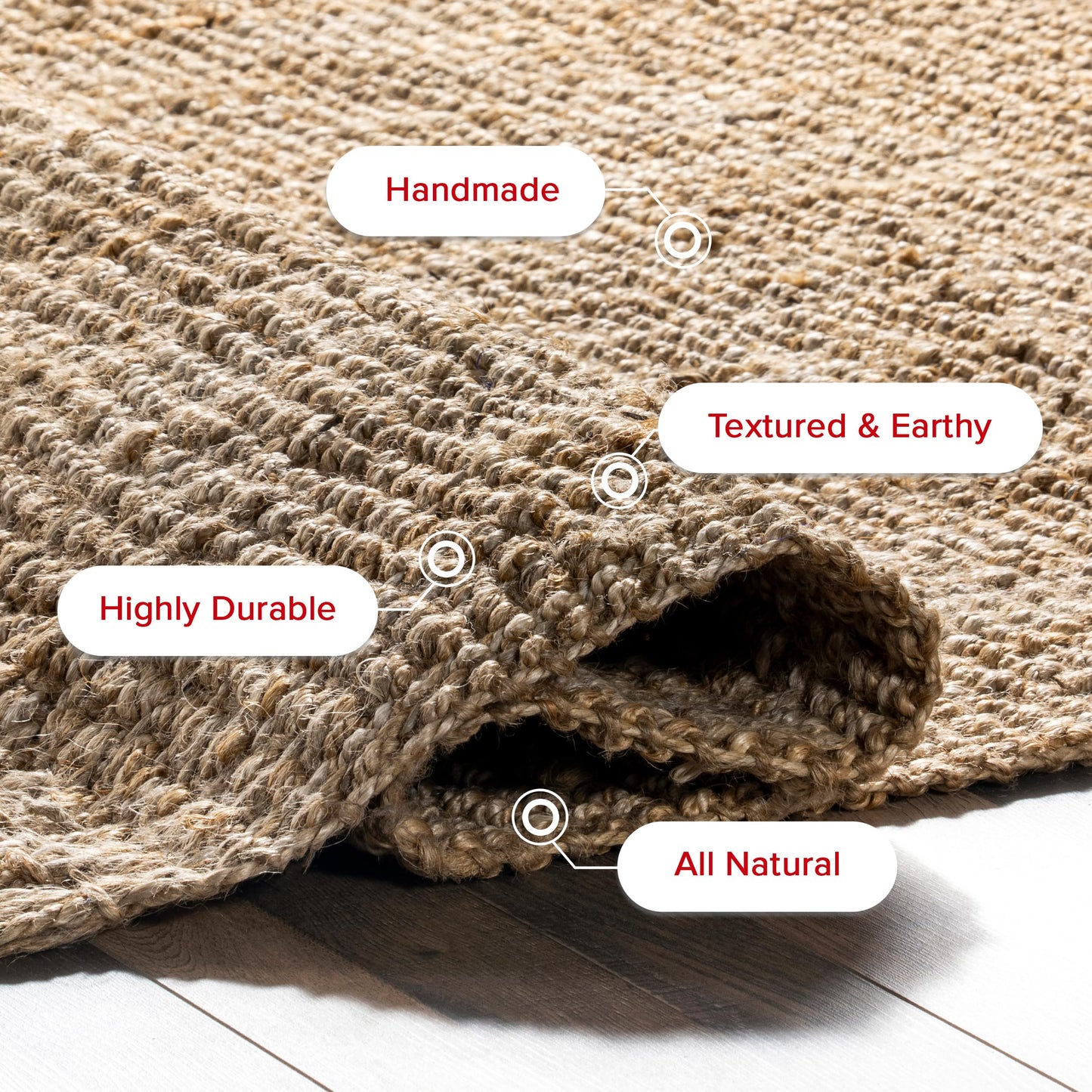 Nuloom Daniela Natural, 6' x 9', Handmade, Jute, Tassel, Soft and Textured, High Traffic, Stain Resistant, Easy Clean, Durable Area Rug for Bedroom, Living Room, Dining Space, Foyer, Entryway
