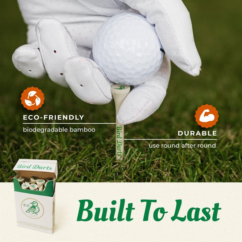 Bird Darts Premium Bamboo Wood Golf Tees, 18/72/180 Units (Packs of 18), 2 ¾ Golf Tees in Cigarette-Style Packaging, Durable, Biodegradable, Golf Tees Wood for Stylish Golfers (180 Units (Pack of 10))