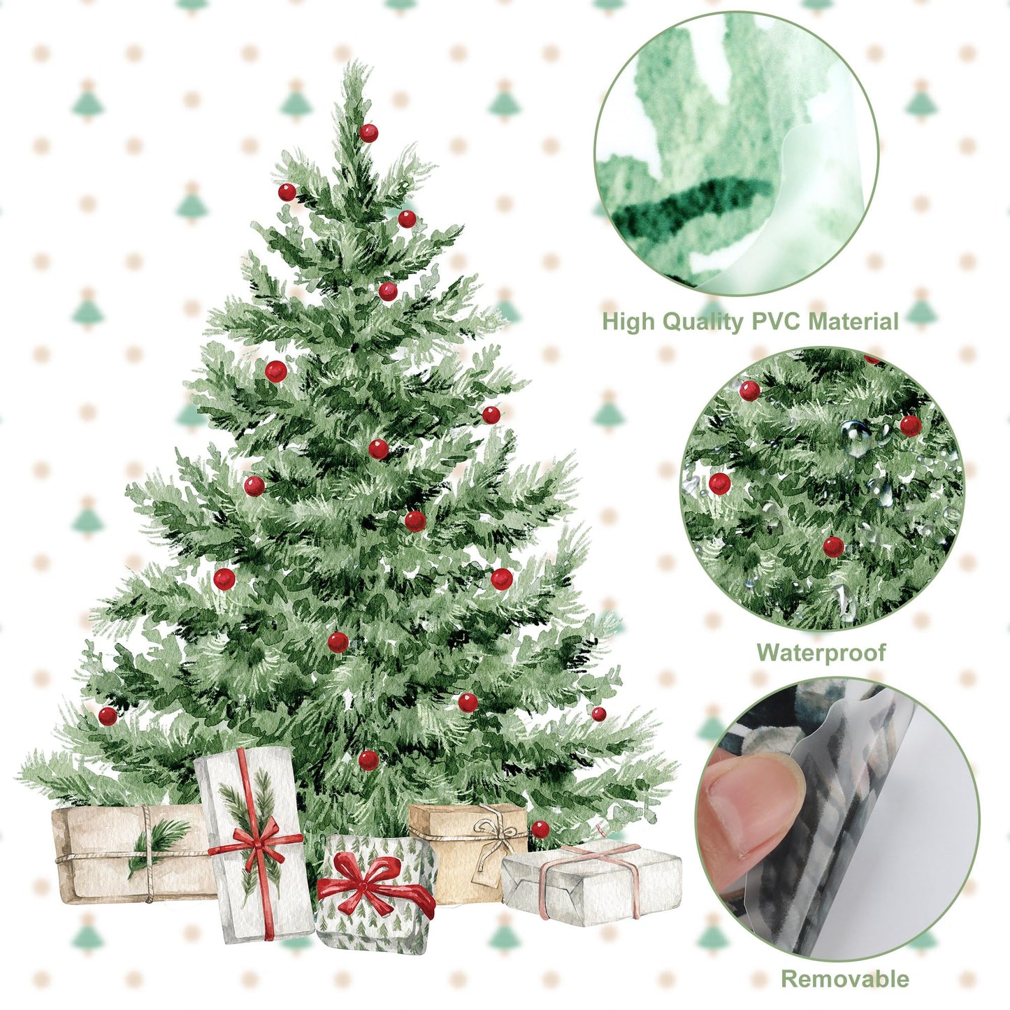 Augisteen Large Christmas Tree Wall Decals Merry Christmas DIY Watercolor Wall Stickers Peel and Stick Removable Xmas Tree Giant Stickers Bathroom Bedroom Living Room Offices Home Decor