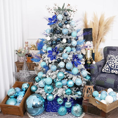 6pcs 3.94" Christmas Ball Ornaments Glitter Shatterproof Christmas Tree Ornaments Sequin Xmas Hanging Balls Decorations for Wedding Party Holiday(Light Blue)