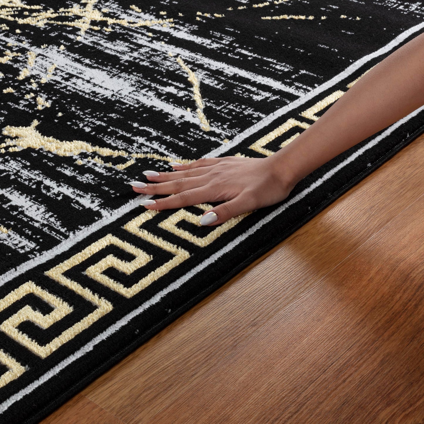 GLORY RUGS Area Rugs Marble 5X7 Black Gold Carpet Modern Abstract Rug Living Room Dining Bedroom Rug