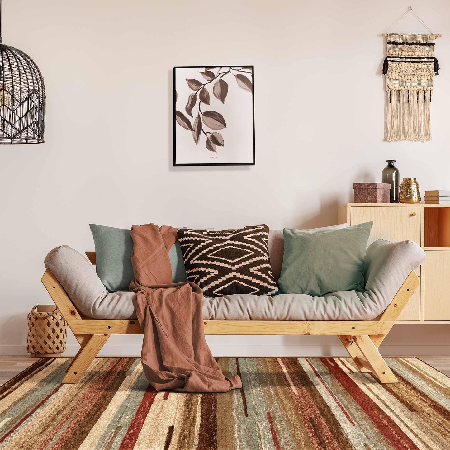 Superior Indoor Area Rug, Jute Backing, Striped Rugs for Entryway, Living Room, Kitchen Floors, Office, Plush Soft Floor Cover, Modern Abstract Rug, Fulgor Collection, 5' x 8', Beige Multi