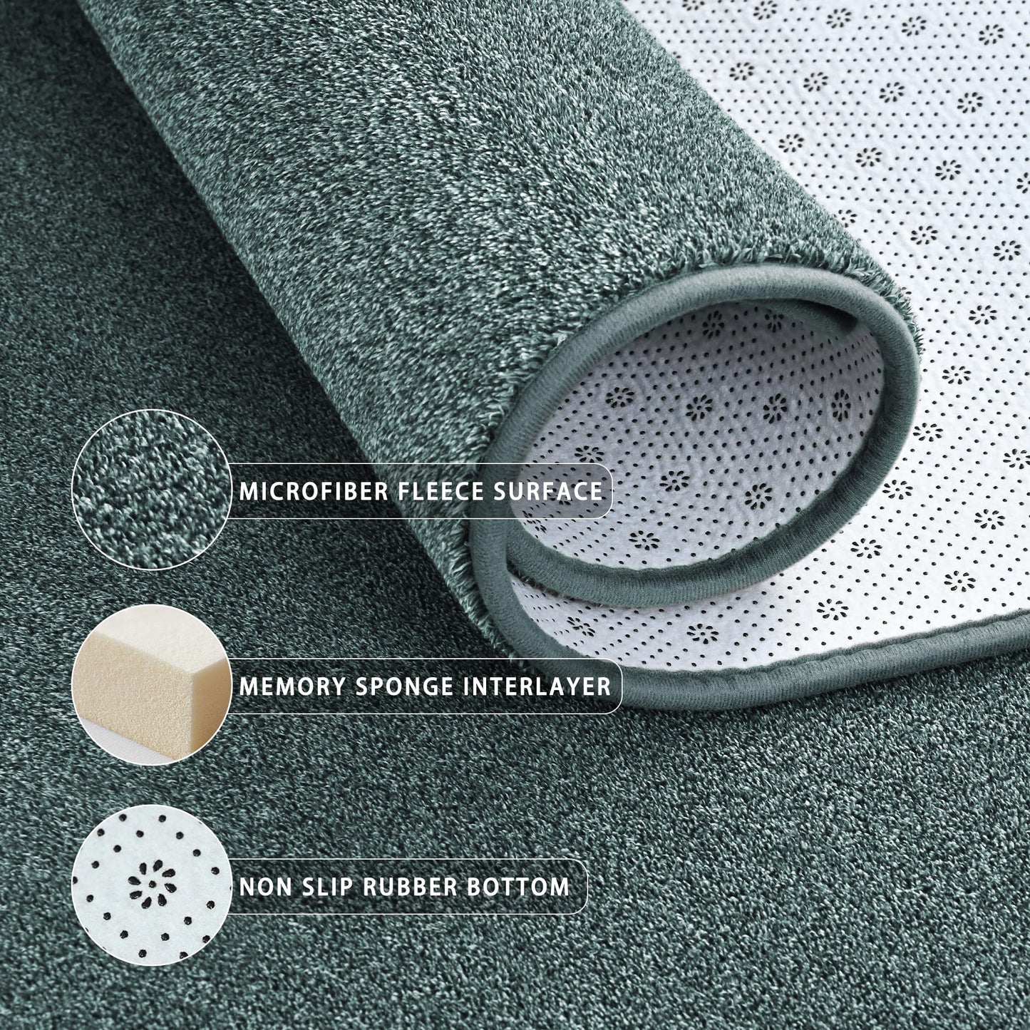 Tepook Soft Rugs for Living Room Bedroom, 4x6 Grey Green Modern Washable Non-Slip Area Rug, Indoor Memory Foam Carpets for Boys Girls Room Home Decor