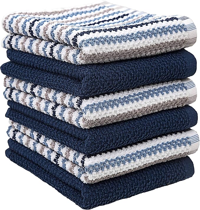 Premium Kitchen Towels | Large Cotton Kitchen Hand Towels | Popcorn Striped