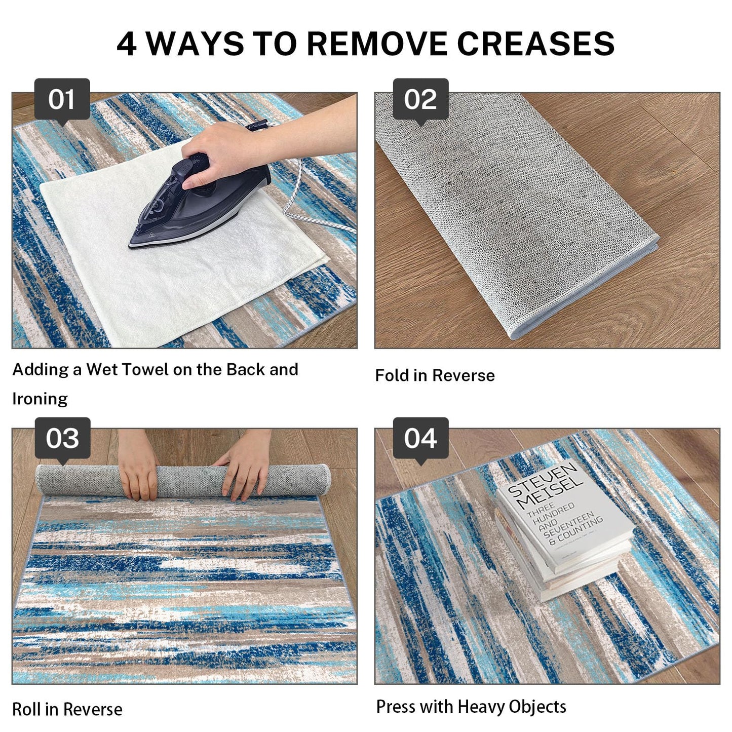 Lansny Abstract Runner Rug 2x6, Blue Washable Hallway Runner Rug Non-Slip, Soft Printed Kitchen Runner, Thin Faux Wool Runners for Hallways, Modern Floor Carpet for Entryway Bedroom Hall Indoor