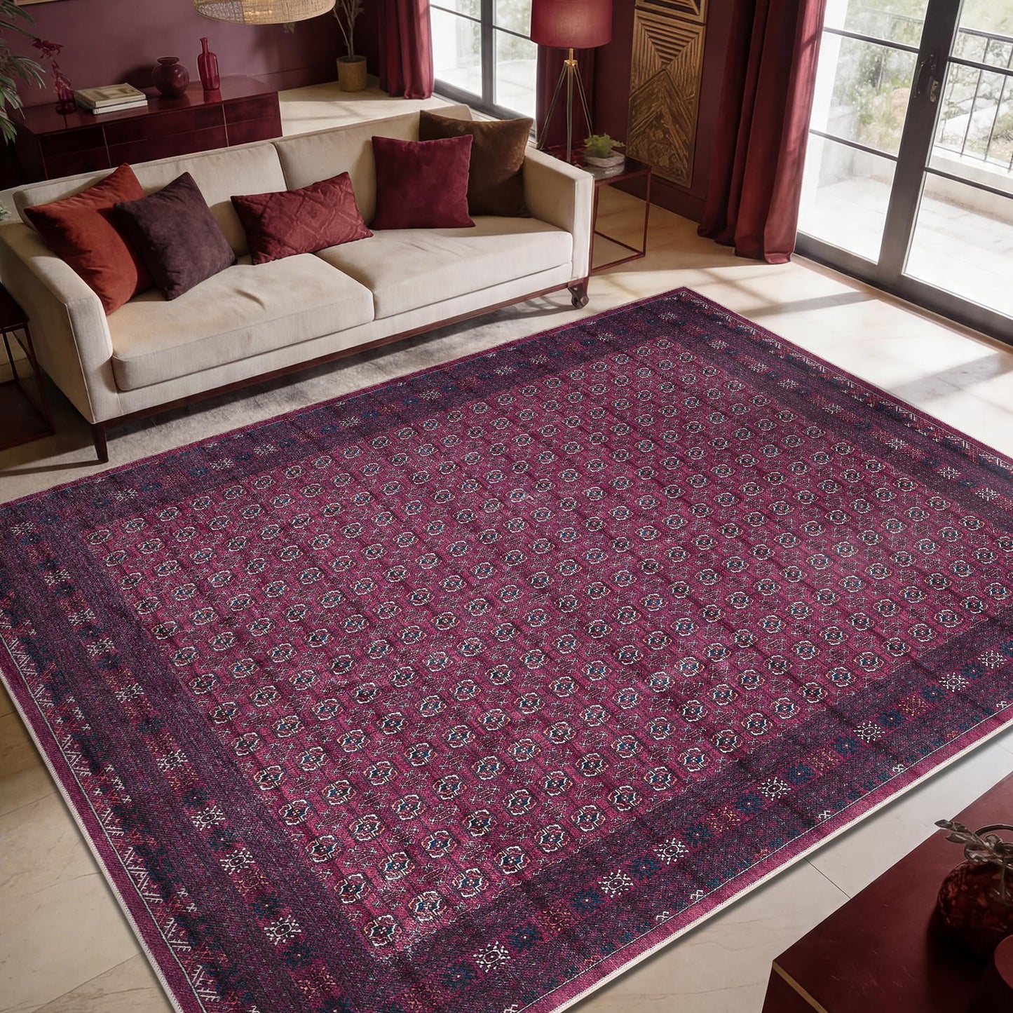 Keen Home Design 6x9 Rug - Machine Washable Area Rug with Non-Slip Backing, Ideal for Living Room, Dining Room, Bedroom - Vintage, Easy Clean, Durable, Low Pile Rug - (6' x 9')