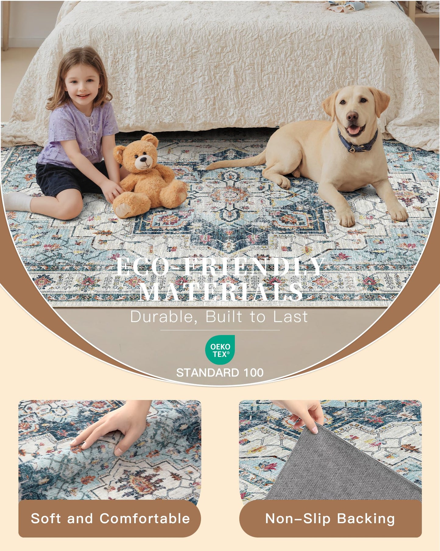 Madane 3x20 Hallway Runner Rug - Extra Long Carpet Runners for Hallways 20ft Non Slip Stain Resistant Rugs Runner for Living Room Bedroom 20 Feet Distressed Floor Carpet for Kitchen, Blue