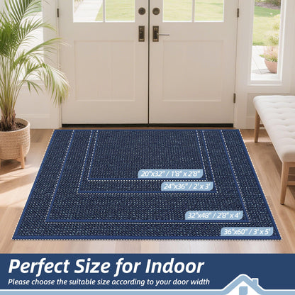BEQHAUSE Dirt Trapper Door Mat 24" x 36", Non-Slip Washable Doormats Entrance Mat, Dirt Resistant and Absorbent Welcome Mat, Low Profile Floor Mats for Front Back Door and Entryway, Blue