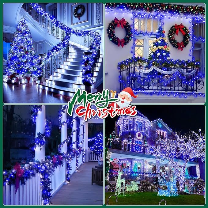 Heceltt Christmas Lights Outdoor, 125FT 350 LED String Lights 8 Modes and Timer Memory Function Twinkle Fairy Lights Waterproof Plug in for Xmas Tree Wedding Party Holiday Decor(Blue)