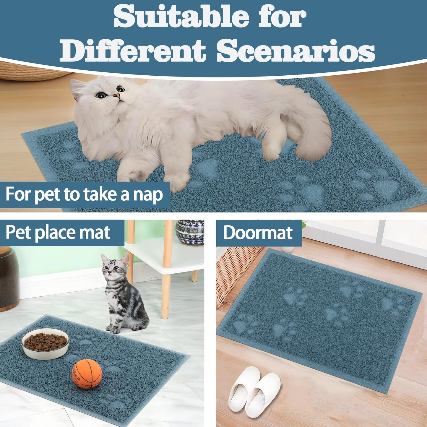 Darkyazi Cat Litter Box Mat for Floor Litter Trapping Mat Non-Slip Backing, Scatter Control, Easy Clean, Water Resistant, Soft on Paws (15.75" x 11.75",Silver Blue)