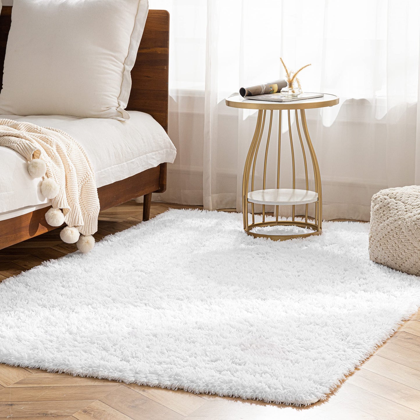 Ashler Area Rugs Ultra Soft Carpets Indoor, Fluffy Rugs for Bedroom Kids Room, Shaggy Washable Nursery Floor Rugs for Home Decor, Ture White, 6 x 8 Feet