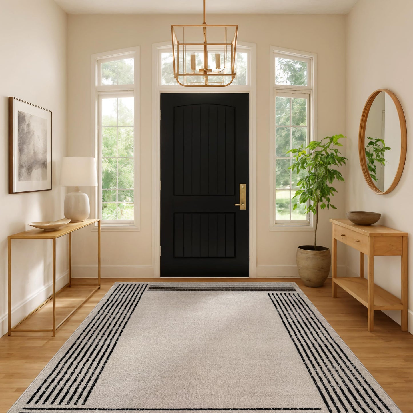 Rugshop Modern Minimal Bordered Indoor Area Rug for Living Room,Bedroom,Kitchen Rug Low Pile Rug with Jute Backing 5' x 7' Cream
