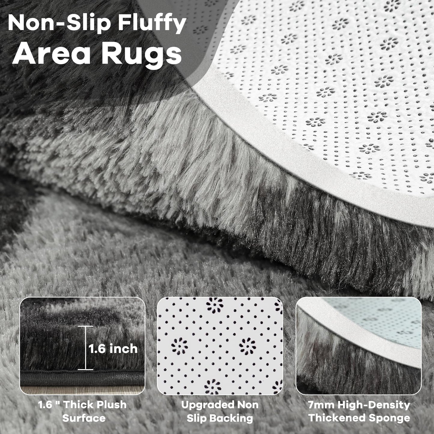 4x6 Grey Area Rug for Bedroom Living Room Dining Room, Fluffy Shag Soft Plush Furry Carpet, Non-Slip Indoor Floor Mat for Kids Home Decor