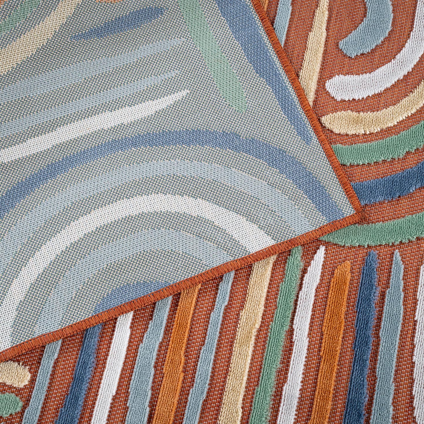 CAMILSON Indoor Outdoor Rug, Orange 5x7 Geometric Arch Striped Area Rugs for Patio and Home Areas, Easy-Cleaning Non-Shedding Living Room, Garden and Deck Washable Outside Carpet (5 x 7)