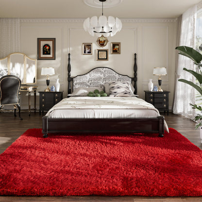 AMTOVO Area Rugs for Living Room, Fluffy Red 5x7 Clearance Bedroom Rug, Large Throw Shag Carpet for Nursery, Kids, Playroom Home Decor