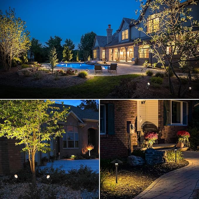SUNVIE LED Low Voltage Landscape Lighting 12-24V Landscape Lighting Kit with Connectors Aluminum Pathway Lights Wired with Spotlights 3000K Outdoor Pathway Lights Low Voltage for Yard Garden, 6 Pack