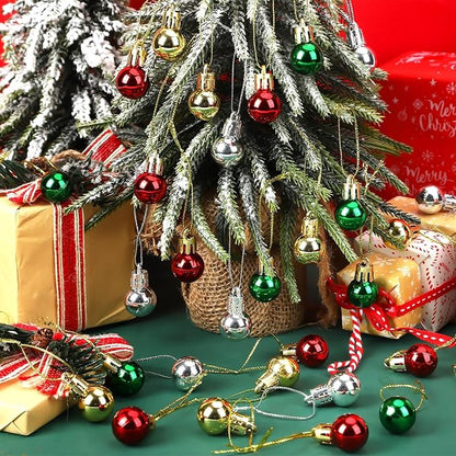 Jansun 120PCS Christmas Mini Balls Ornaments Miniature Xmas Tree Hanging Decorations Small Vintage Glitter Balls for Holiday Party Outdoor Indoor DIY Craft Decor Supplies