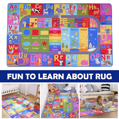 Flagover Kids Rug for Playroom Classroom, ABC Alphabet Numbers Play Toddlers Rugs, 3x5 Learning Educational Bedroom Floor Mat, Washable Baby Carpet for Boys Room, Nursery, Preschool, Daycare