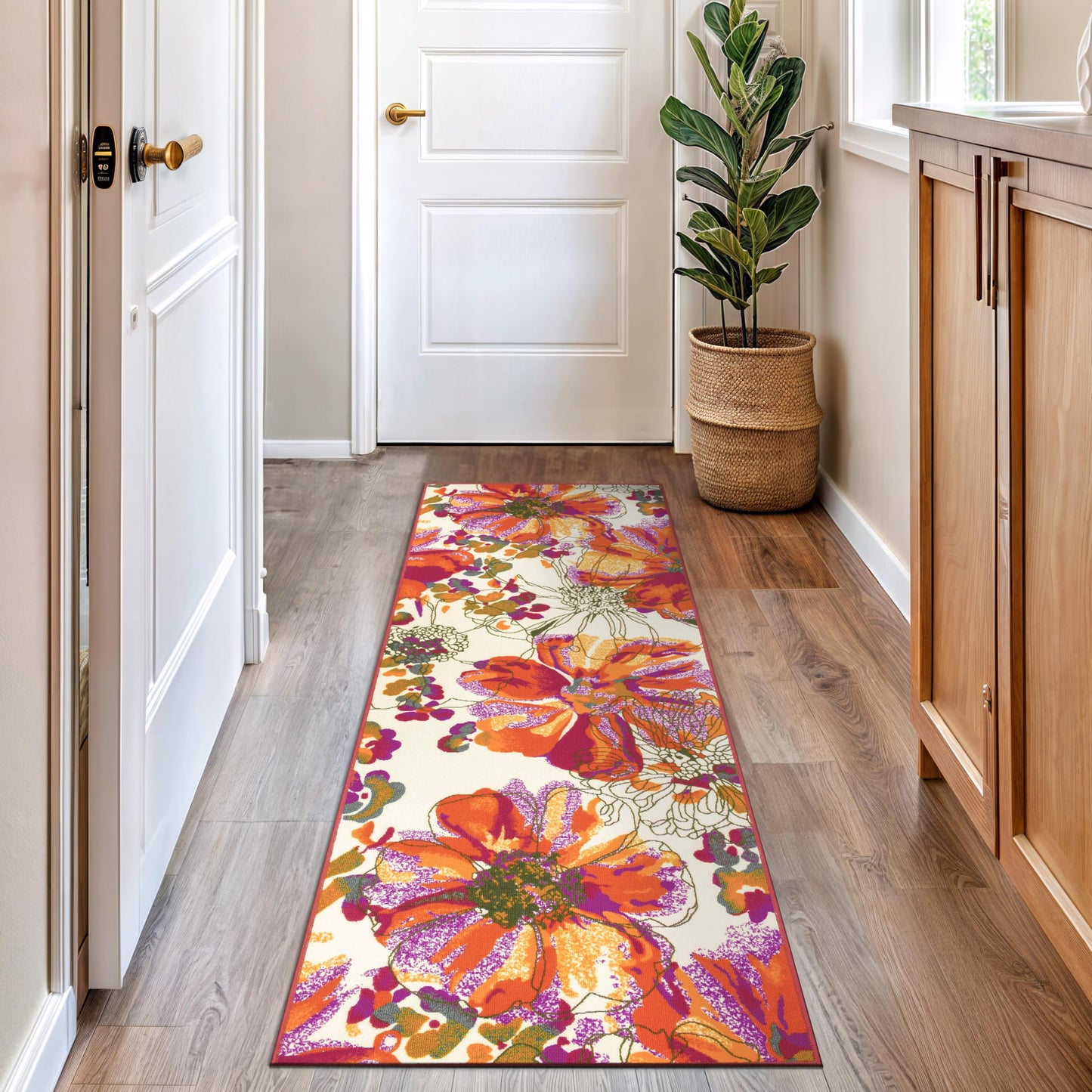 Rugshop Modern Bright Flowers Non-Slip (Non-Skid) Area Rug Runner 2' X 7' (22" X 84") Multi