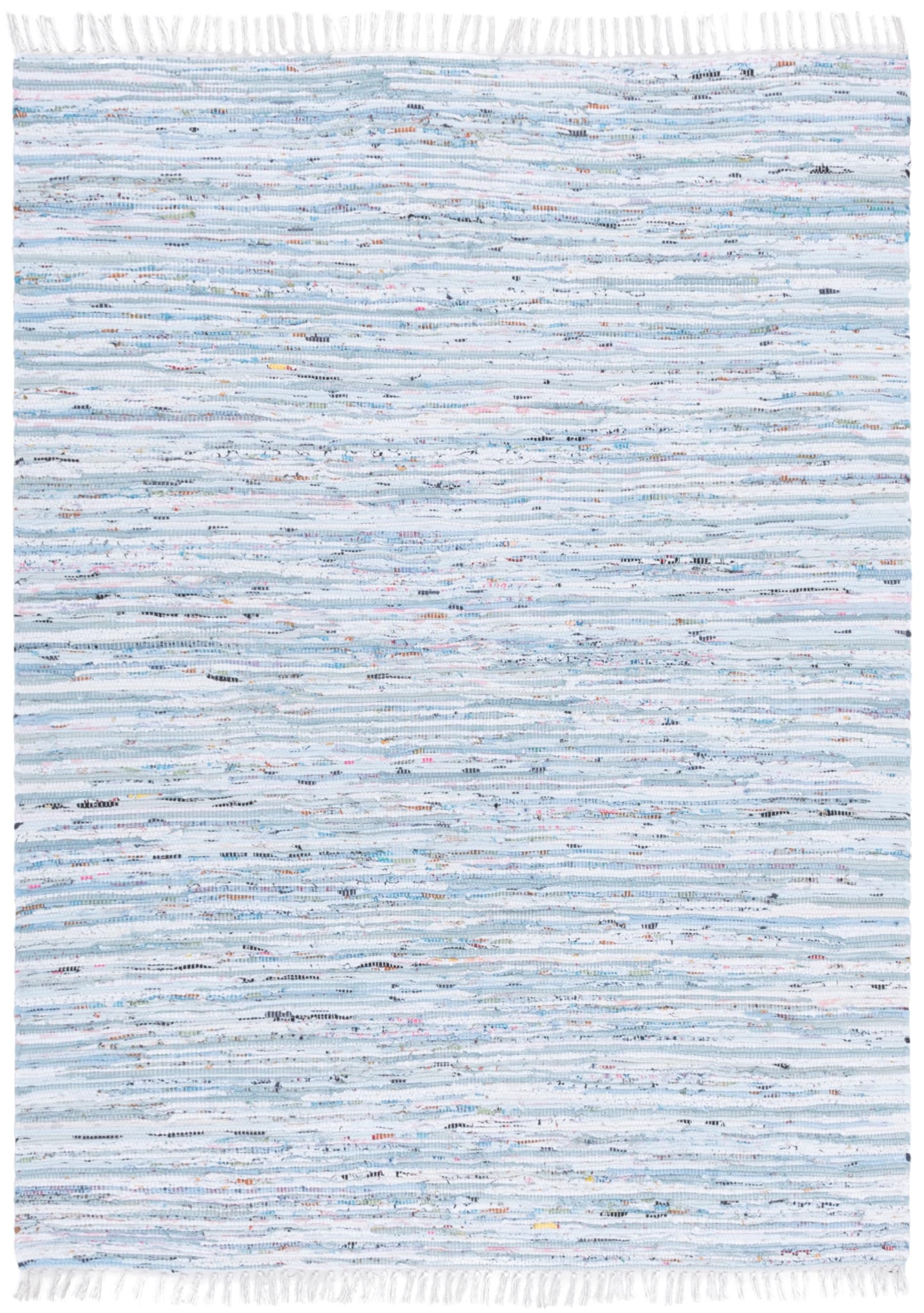 SAFAVIEH Rag Rug Collection Area Rug - 5' x 7', Light Blue & Multi, Handmade Boho Stripe Cotton, Ideal for High Traffic Areas in Living Room, Bedroom (RAR125A)