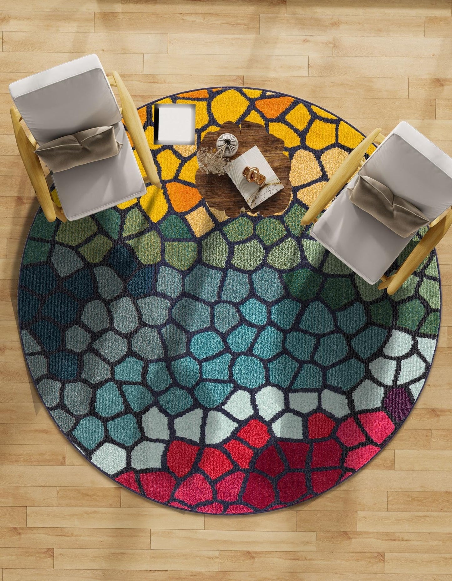 Rugs.com - Hyacinth Rug – 8 Ft Round Multi Washable Rug – Vibrant Mosaic Design for Playrooms, Nurseries, and Kids Bedrooms