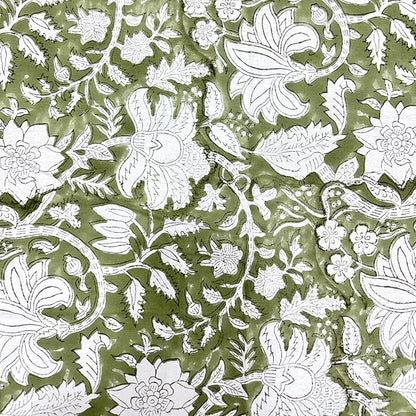 ATOSII Noori Green 100% Cotton Tablecloth, Block Print Rectangle Table Cover for Dining, Parties, Weddings, Outdoors, Holidays, 60 X 90 Inches I 6 Seater I Grandmillennial Preppy Boho Farmhouse Summer