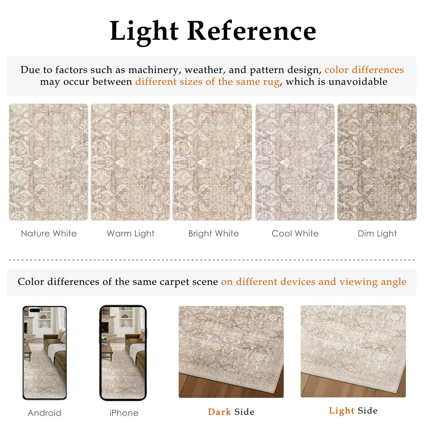 PureCozy 6x9 Area Rug Washable Beige Vintage Living Room Bedroom Carpet Indoor Large Non Slip Soft Low Pile Thin Retro Accent Home Office Dining Room Rug