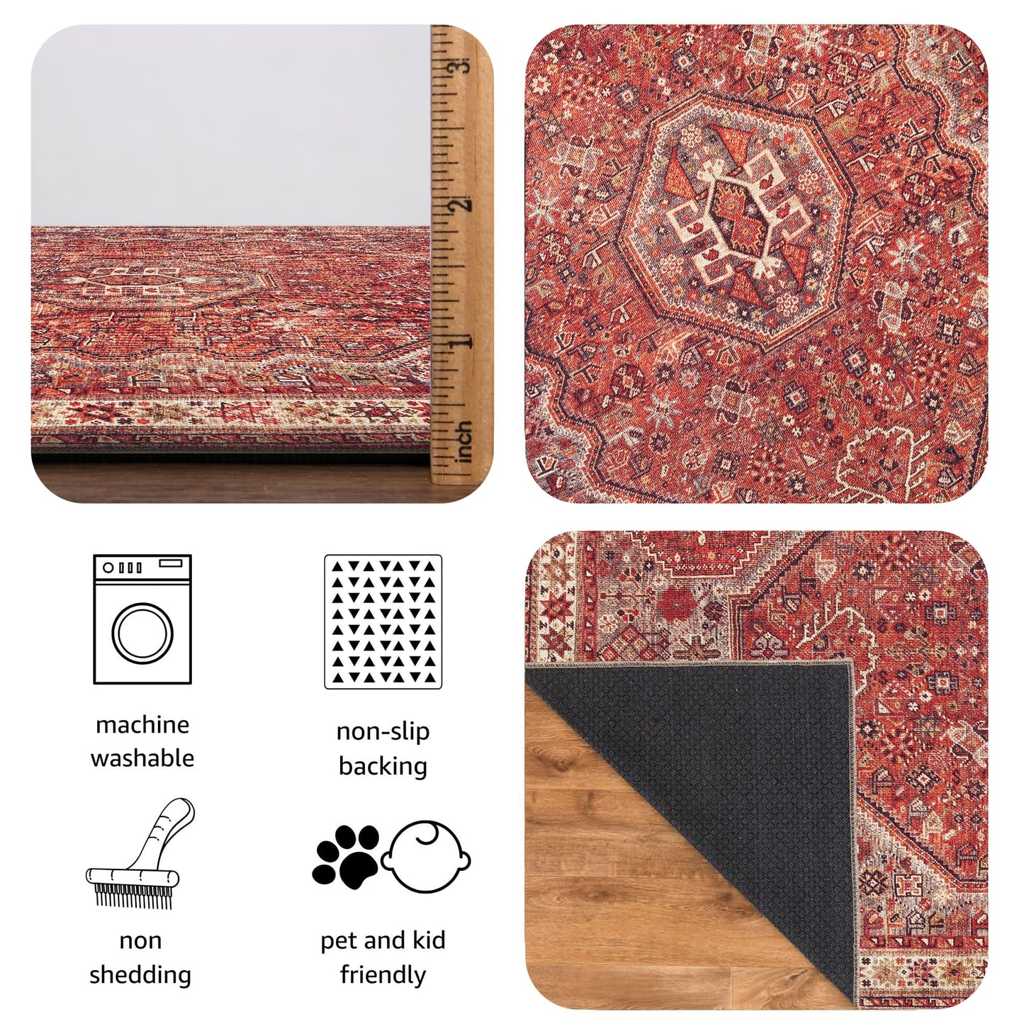 Keen Home Design 30"x84" Rug - Machine Washable Runner Rug with Non-Slip Backing, Ideal for Hallway, Entryway, Kitchen, Laundry Room - Vintage, Easy Clean, Durable, Low Pile Rug - (2'6" x 7')