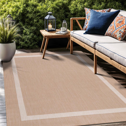 Luul Home Bordered Outdoor Rug 9x12 Washable Outside Carpet for Indoor Patio Porch Waterproof Easy Cleaning Non Shedding Area Rugs Beige 9 x 12