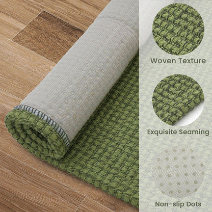 EARTHALL Woven Area Rug 4x6 Ft Washable Rugs for Entryway Non Slip Braided Throw Rugs Bedroom Carpet Cotton Entry Rug Cotton Floor Carpets for Bedroom Dining Room Living Room, Green