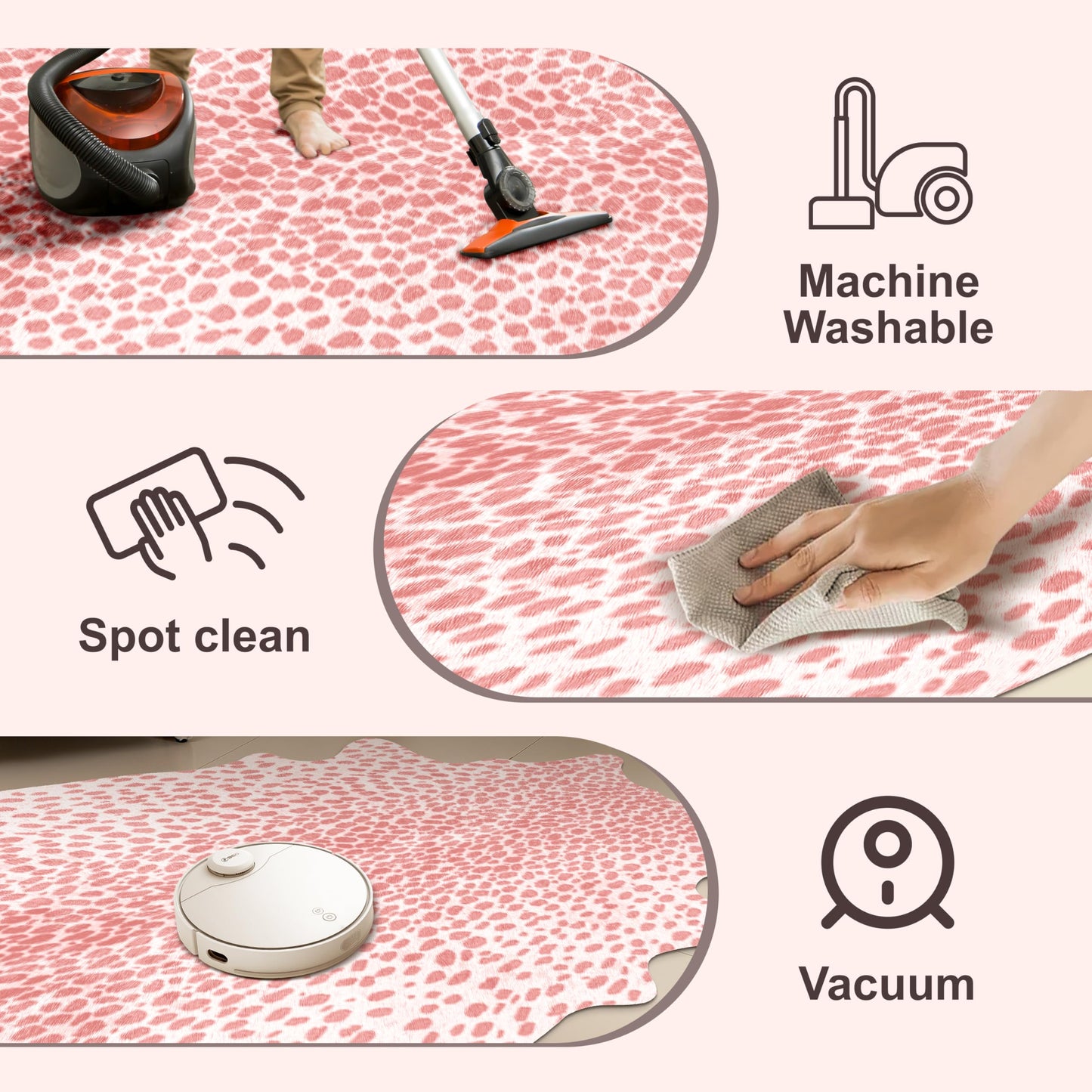WARM HAVEN Leopard Print Rug, Animal Print 5.2x6.2 Feet Cowhide Rug for Living Room Bedroom Cow Hide Cheetah Faux Fake Antelope Deer Western Rustic Pink