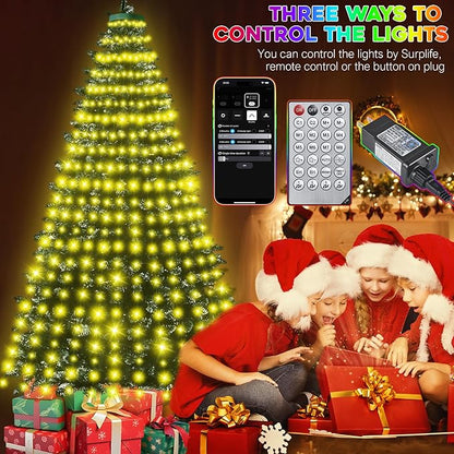 30+ Modes Ring Christmas Tree Lights Indoor Outdoor - 10Ft x 12 Lines 432 LED Easy App Control Color Changing Timer Remote Waterproof for 7.5 8 9 10 11 Ft Xmas Trees (Warm White to Multicolor)