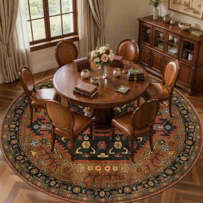 Ciicool 8ft Round Area Rug for Living Room, Soft Circle Carpet Washable Rugs Non Slip with Rubber Backing, Oriental Large Mat for Bedroom Kitchen Nursery Dining Room