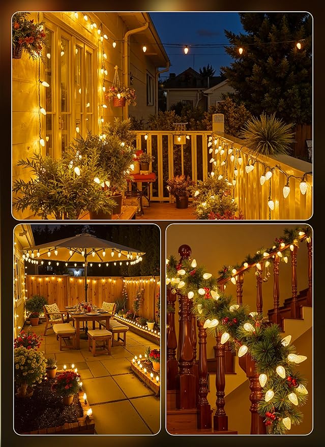 C9 Christmas Lights Outdoor, 72 FT 110 LED C9 String Lights, 8 Modes & Timer Connectable Waterproof for Christmas Tree light Indoor Outdoor Roofline Patio Outside Yard Xmas Decor, Warm White 2 Pack