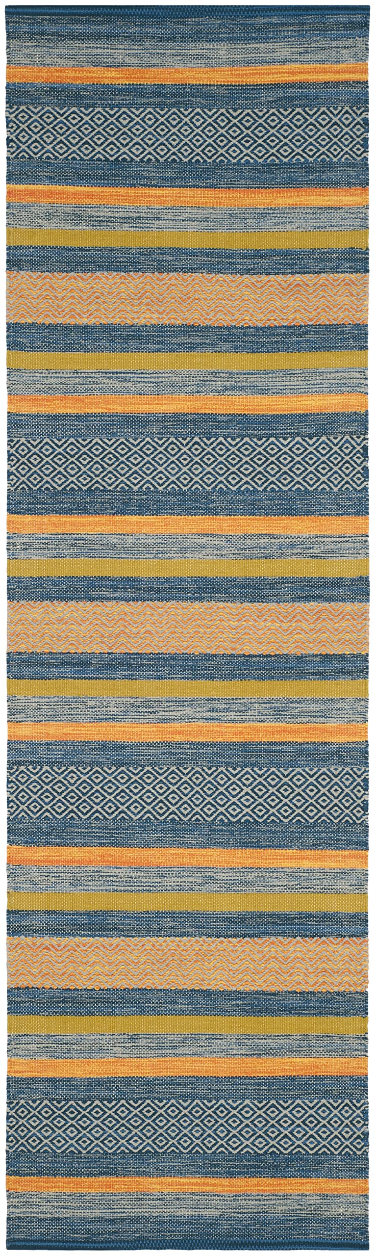 SAFAVIEH Montauk Collection Runner Rug - 2'3" x 8', Blue & Orange, Handmade Flat Weave Stripe Cotton, Ideal for High Traffic Areas in Living Room, Bedroom (MTK213A)