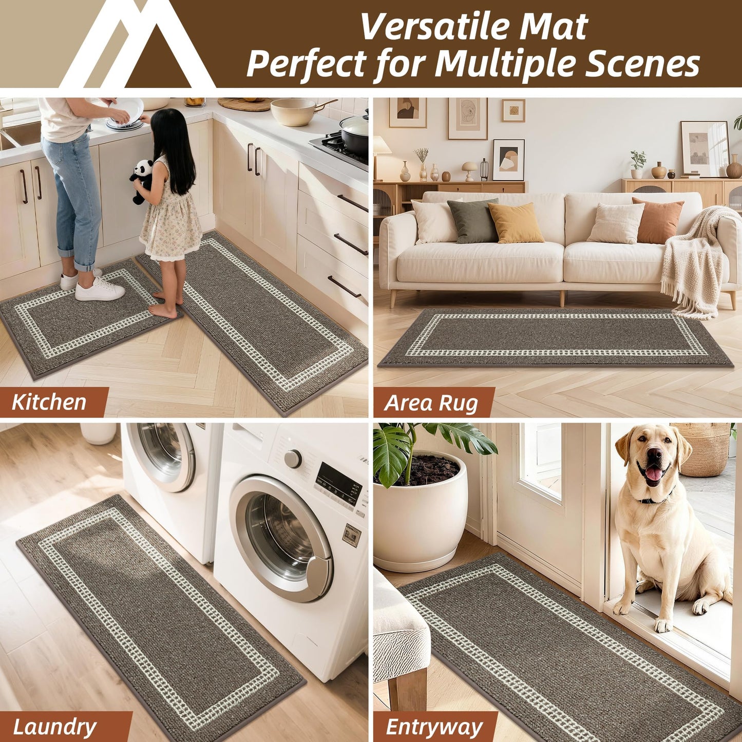COSY HOMEER Kitchen Rugs Non-Slip 20x30/20x48 Inch Thick Polypropylene Standing Mat for Home Machine Washable, Brown