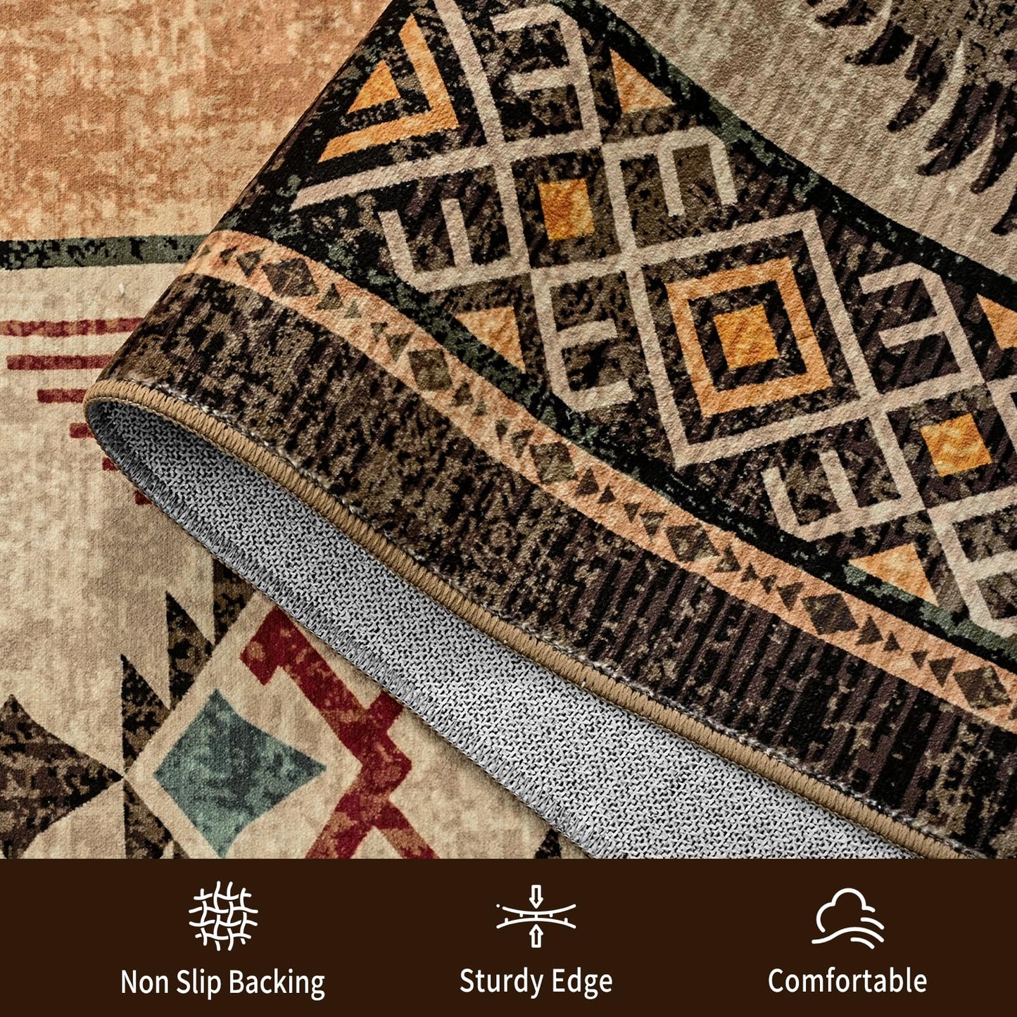 HOMORE Rustic Cabin Living Room Rugs 5x7, Washable Southwestern Area Rug Geometric Carpet with Bear Print, Western Rug for Bedroom Dining Room,Brown