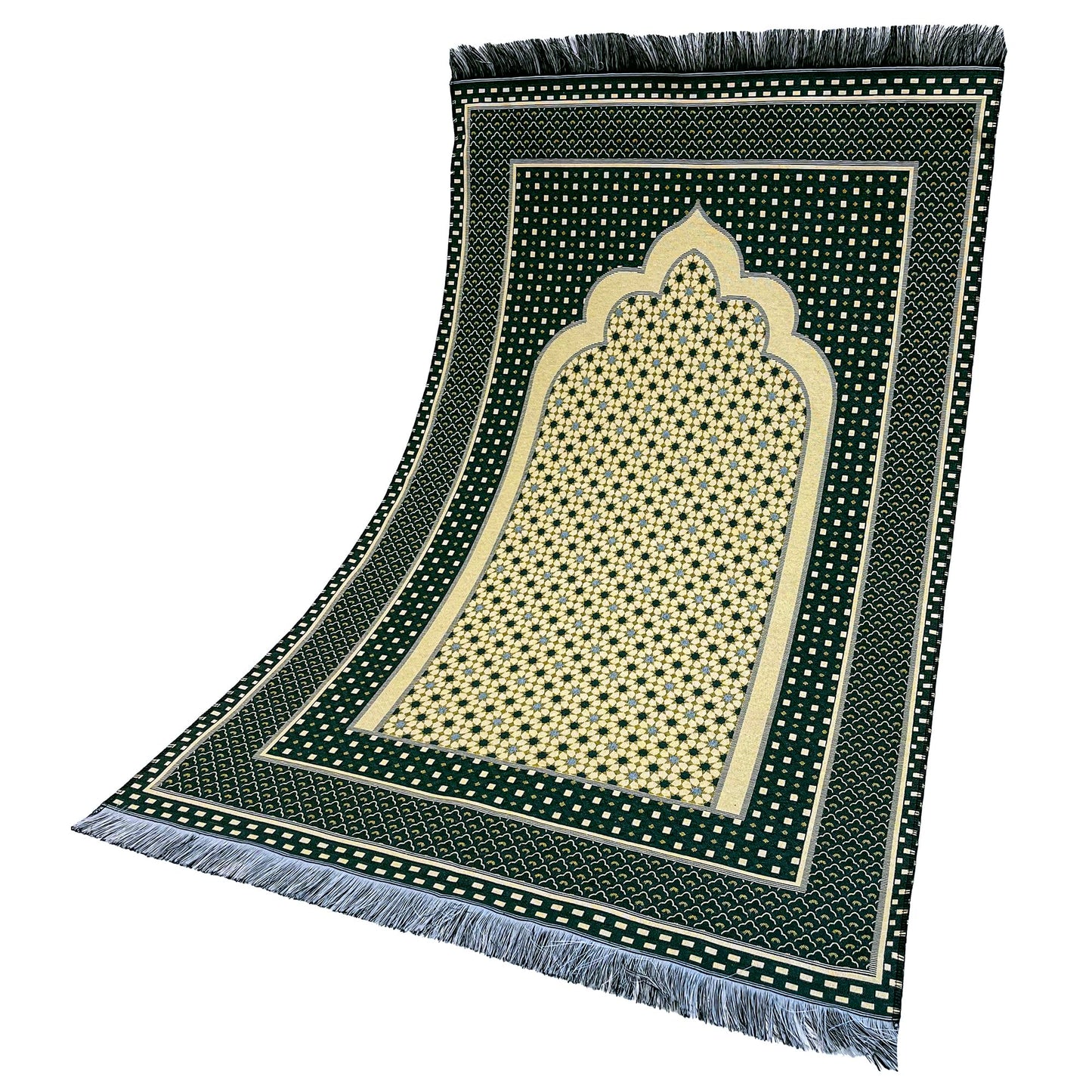 Modefa Turkish Islamic Prayer Mat Janamaz Sajjadah | Thin Woven Cotton Praying Rug Ramadan Eid Gift | Traditional Muslim Sejada for Men Women - Hira Diamond (Dark Green)