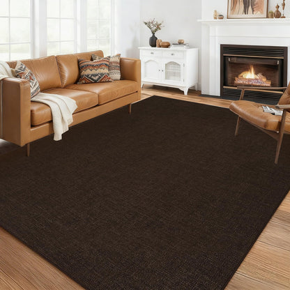 LUXLOOM 8x10 Washable Living Room Rug Modern Solid Neutral Area Rug, Minimalist Non Slip Stain Resistant Rugs for Living Room Bedroom Nursery Office, Large Woven Texture Indoor Carpet, Brown