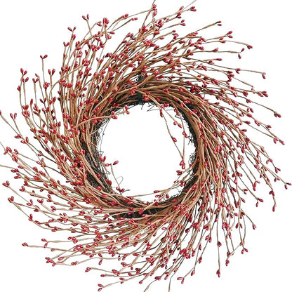 18 Inch Fall Front Door Wreath with Artificial Twig, Red & Burgundy Berry, Eucalyptus Leaves, Large Grapevine for Farmhouse Window Hanging Decor