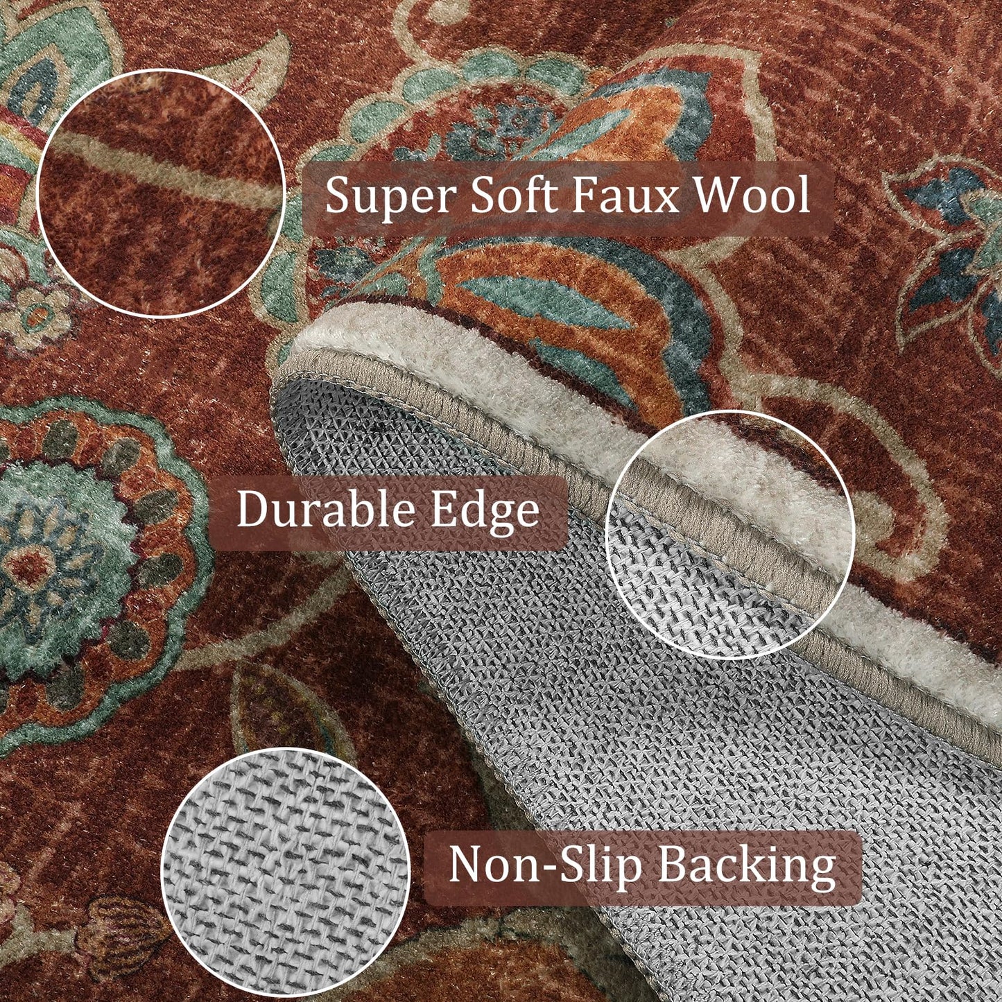 Morebes Floral 2x8 Runner Rug Non Slip,Washable Runner Rugs for Hallway 2x8, Non Skid Bath Mat Distressed Paisley Rug Indoor Floor Carpet Runner for Kitchen Entryway Laundry Foyer, Red