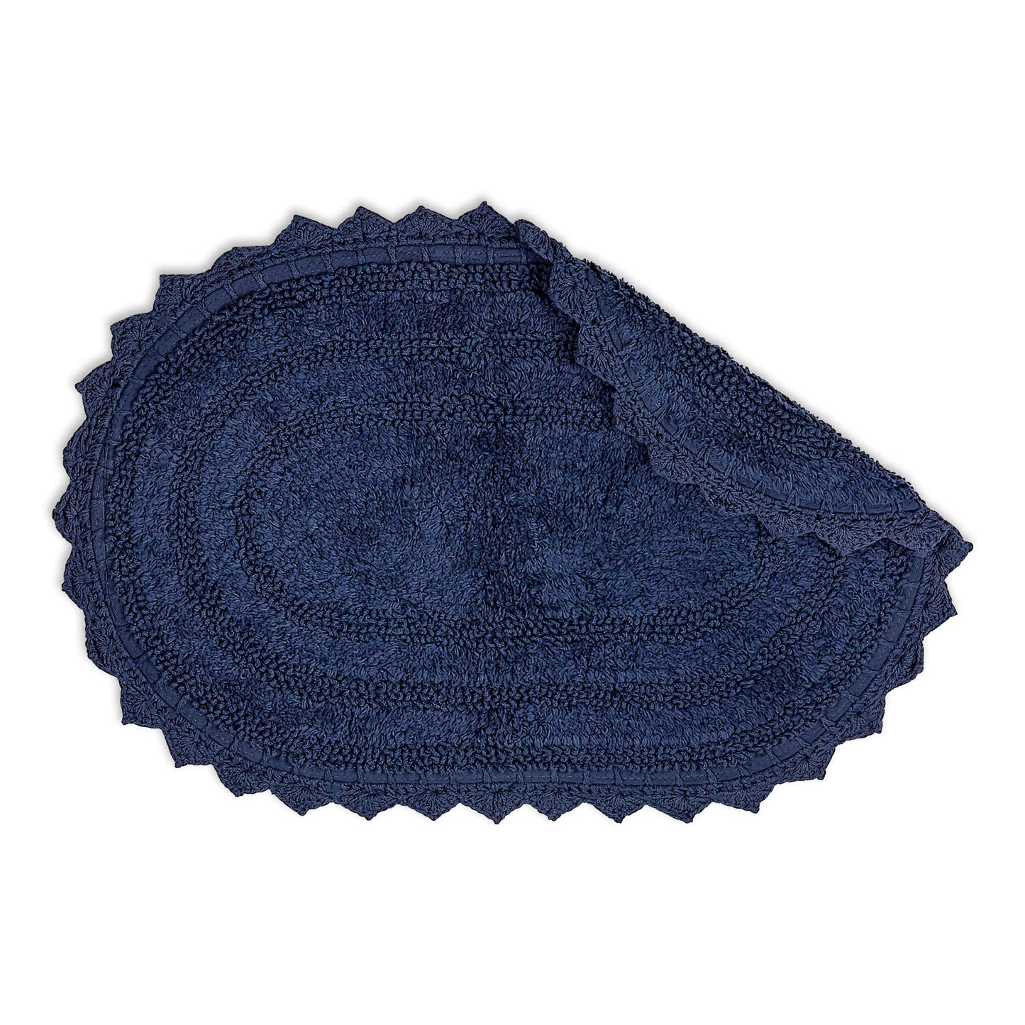 DII Crochet Collection Reversible Bath Mat, Small Oval, 17x24, French Blue