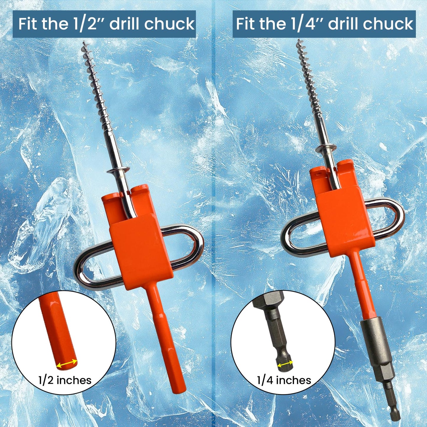 Pristis Ice Anchor Tool Kit, Ice Fishing Tent Stakes Nails with Drill Adapter, Stainless Steel Augers Accessories Set, Threaded Gear Equipment with Protective Bag for Setting Up Camping Shelter Shanty